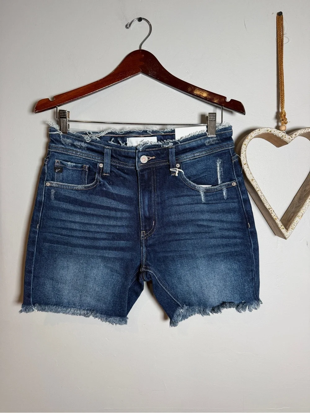 KanCan Distressed Denim Bermuda Shorts Raw Hem High Rise Jean Sz LARGE